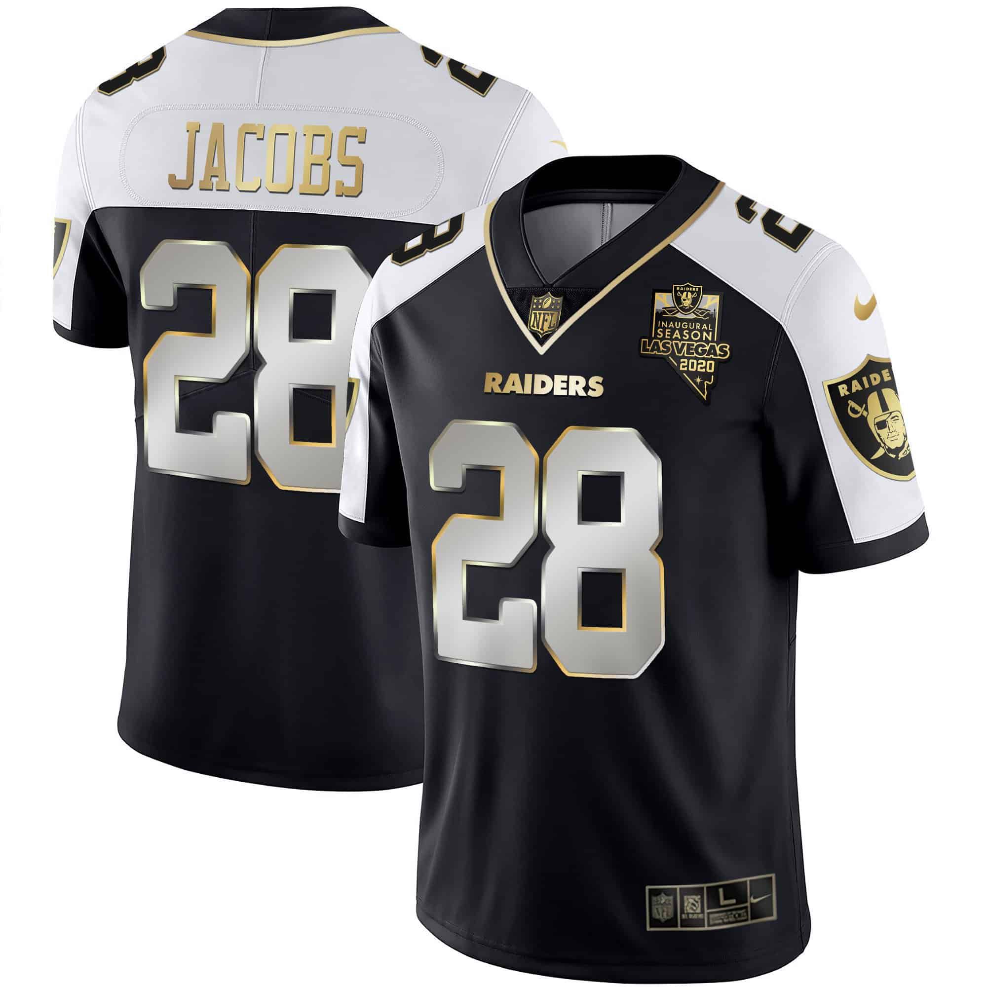 Men Oakland Raiders 28 Jacobs 2024 Nike Vapor Black Gold & Black Inverted Limited NFL Jersey style 1
